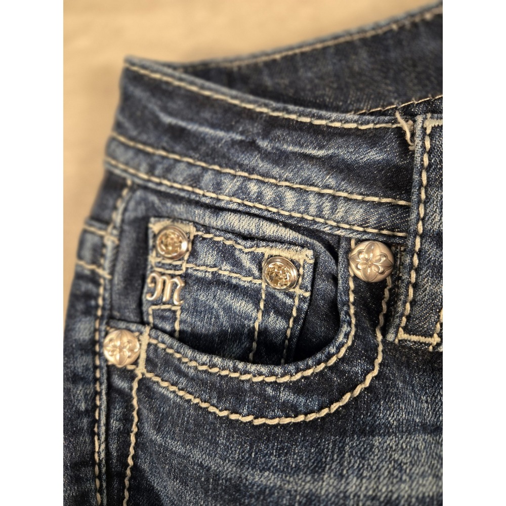Miss Me Mid Rise Tailored Bootcut Jeans Dark Wash Star Sequin E9212SB5 Size 25